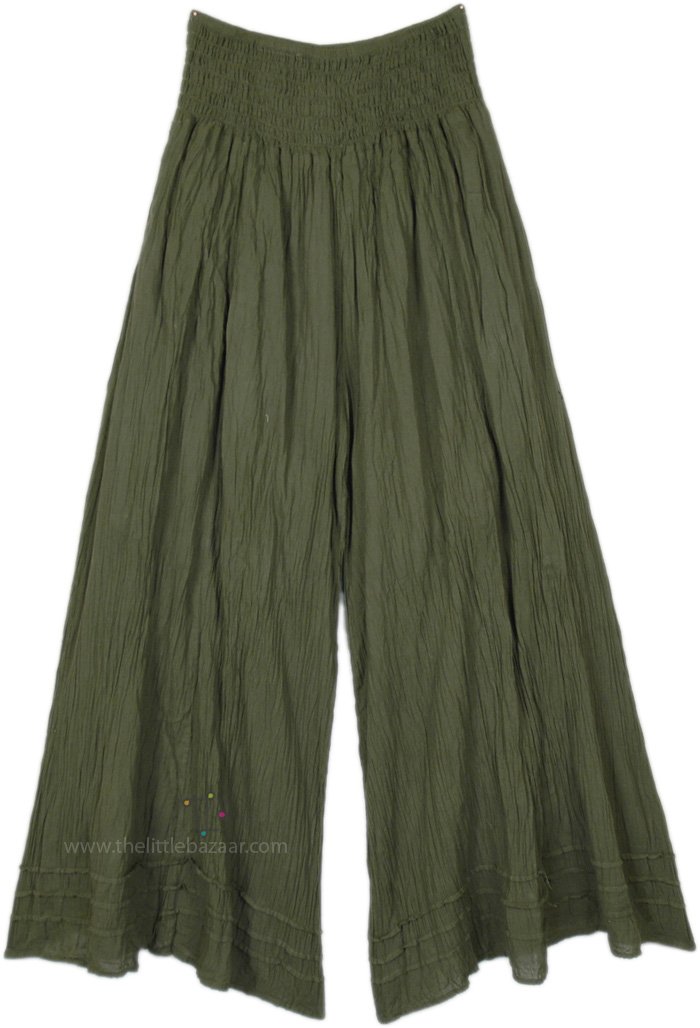 Dark Green Cotton Palazzo Pants with Pockets