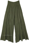Dark Green Cotton Palazzo Pants with Pockets