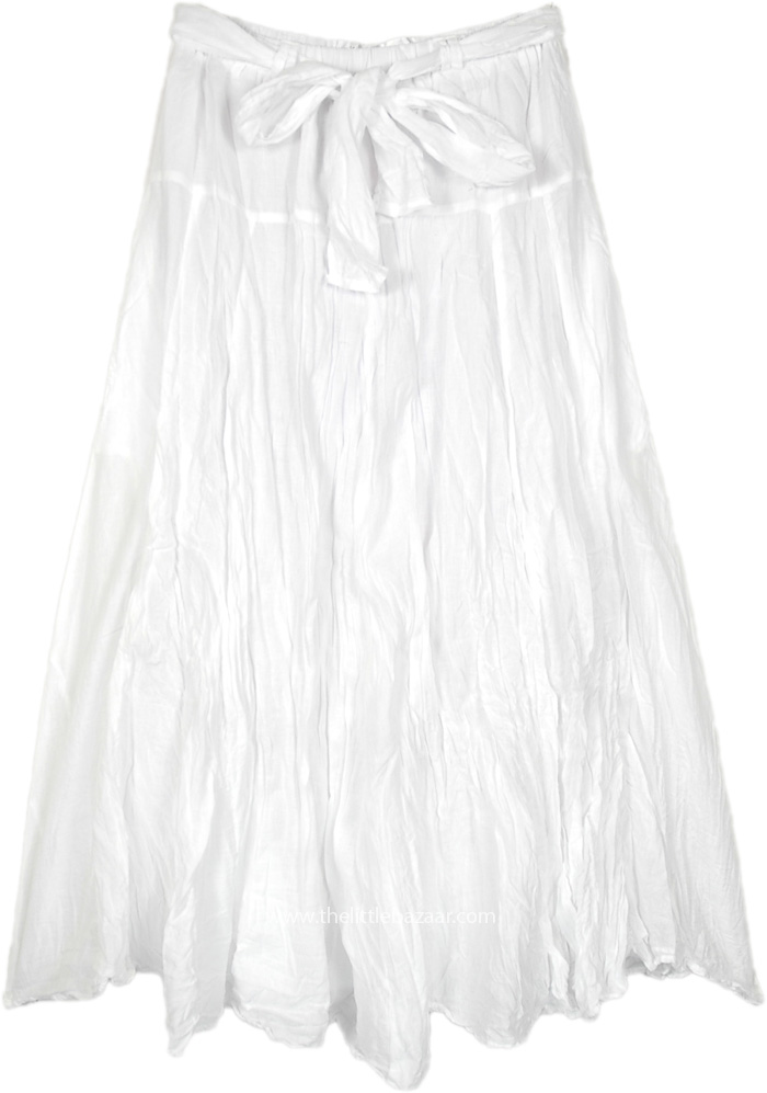 Cotton Voile Belt Tie Breezy White Skirt