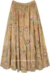 Brown Garden Floral Cotton Maxi Skirt