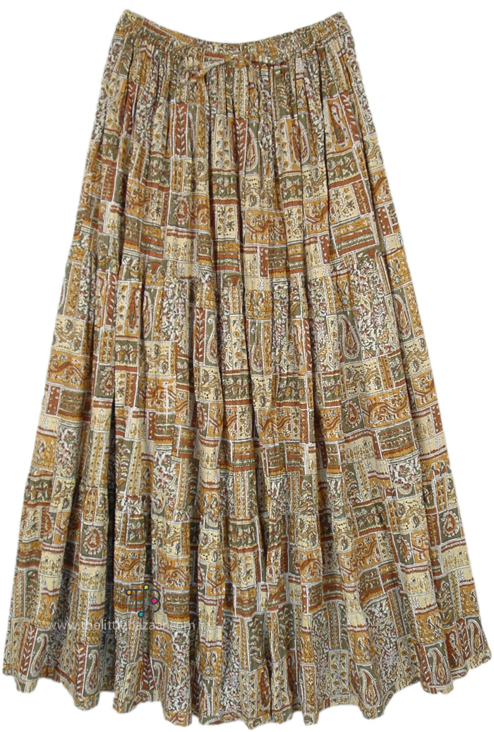 Sandstone Paisley Elastic Waist Long Skirt