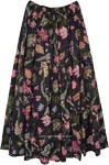 Navy Blue Blooms Long Cotton Panel Skirt