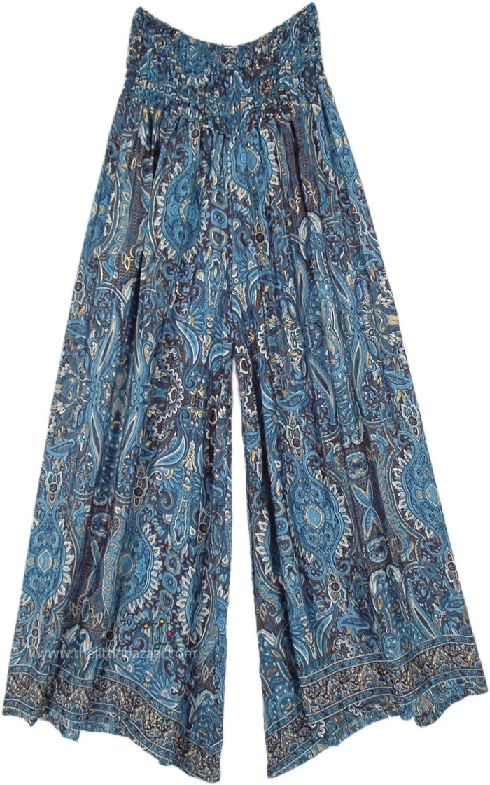 Blue Sand Flowy Wide Leg Pants