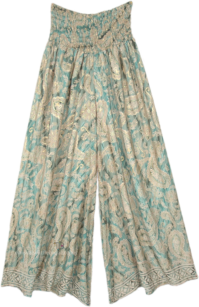 Green Gold Flowy Wide Leg Pants
