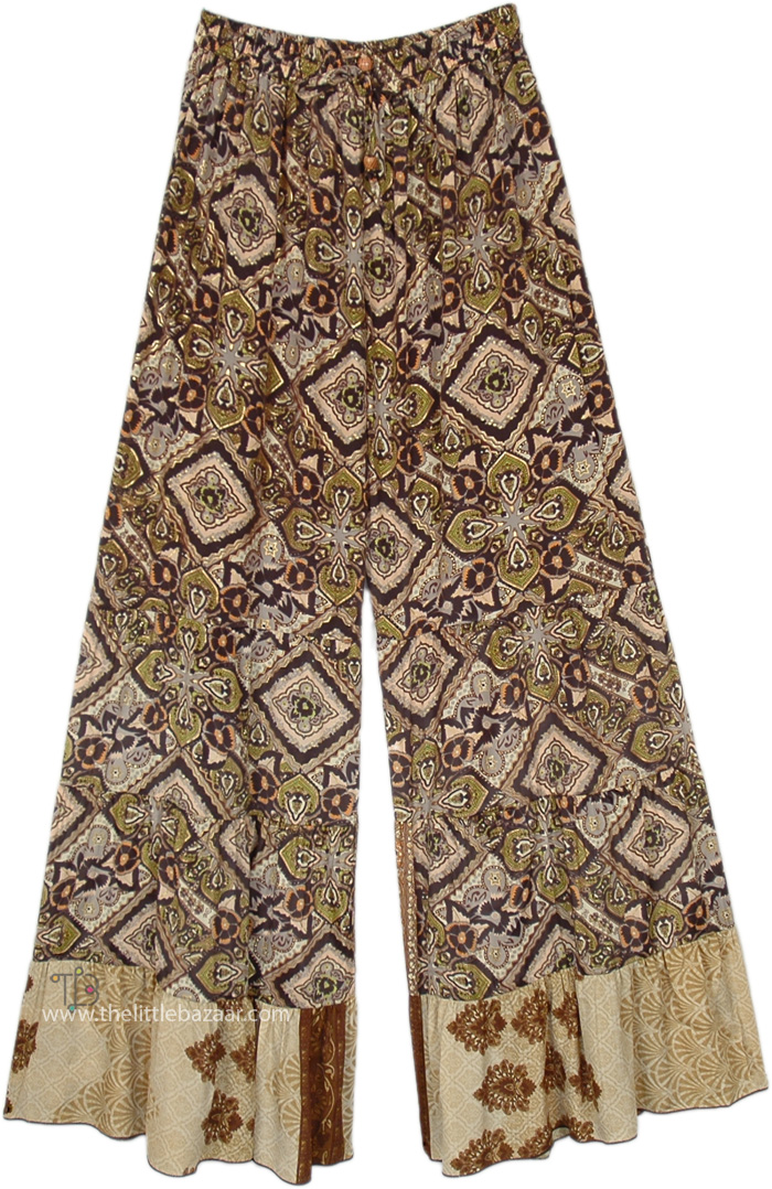 Boho Festival Brown Wide Leg Pants