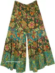 Green Burst Boho Wide-Leg Cotton Pants