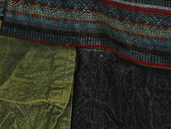Olive and Black Wide-Leg Cotton Long Boho Trousers