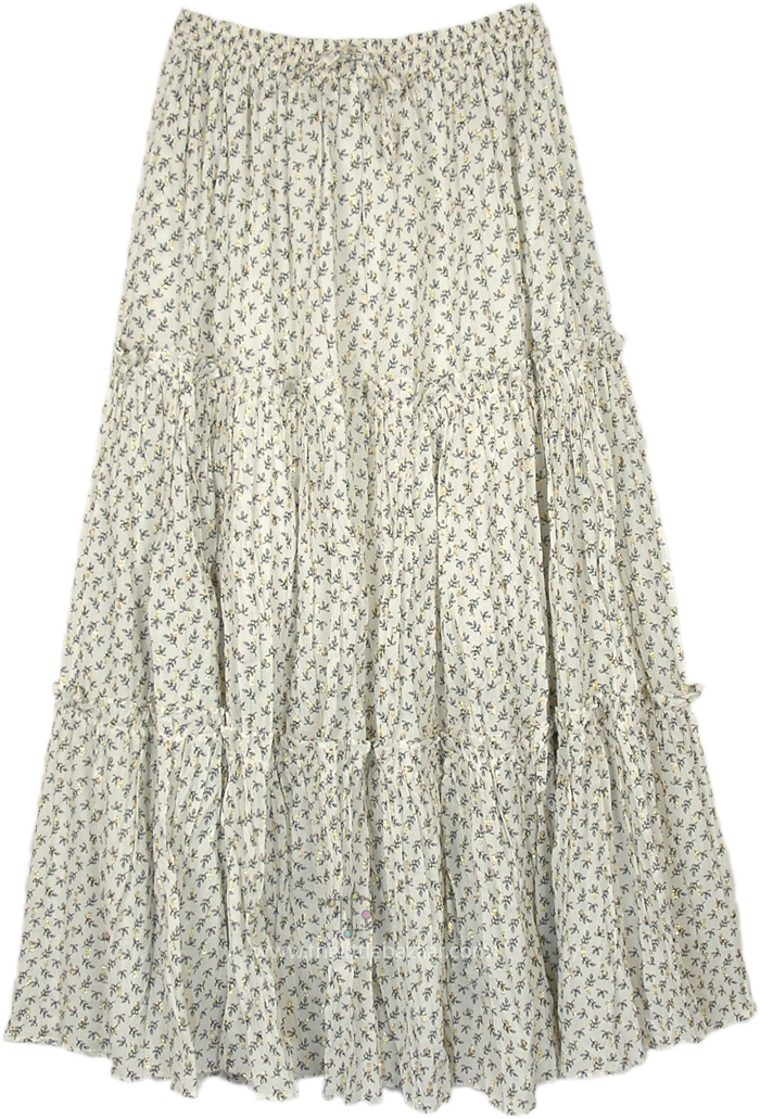 Gold Herb Long Cotton Tiered Skirt