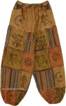 Earthy Patchwork Harem Pants with Celestial Motifs