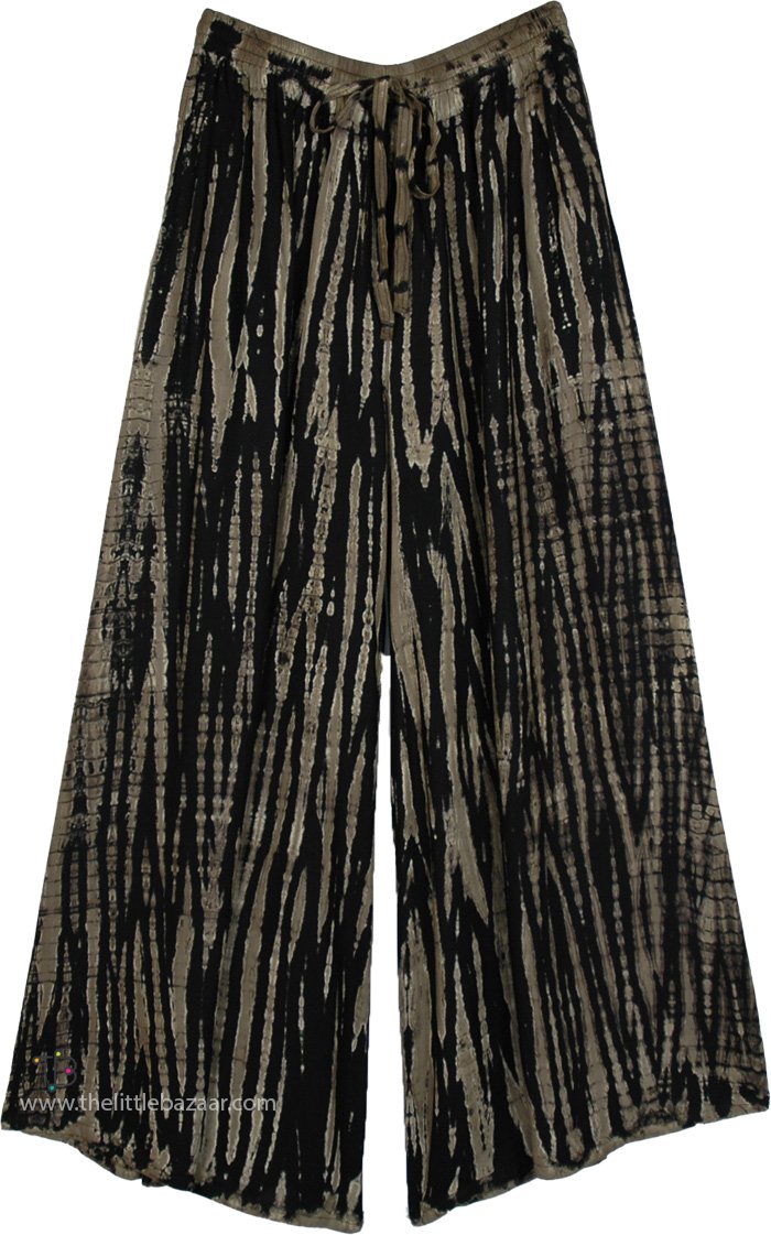 Black and Taupe Tie-Dye Wide-Leg Flow Pants
