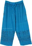 Blue Breeze Embroidered Boho Capri Pants