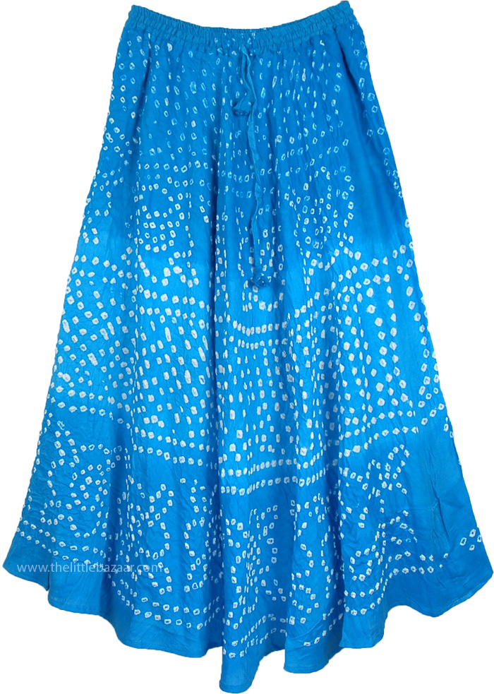 Sky Blue Summer Tie Dye Cotton Long Skirt