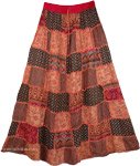 Flamed Apricot Patches Boho Long Skirt