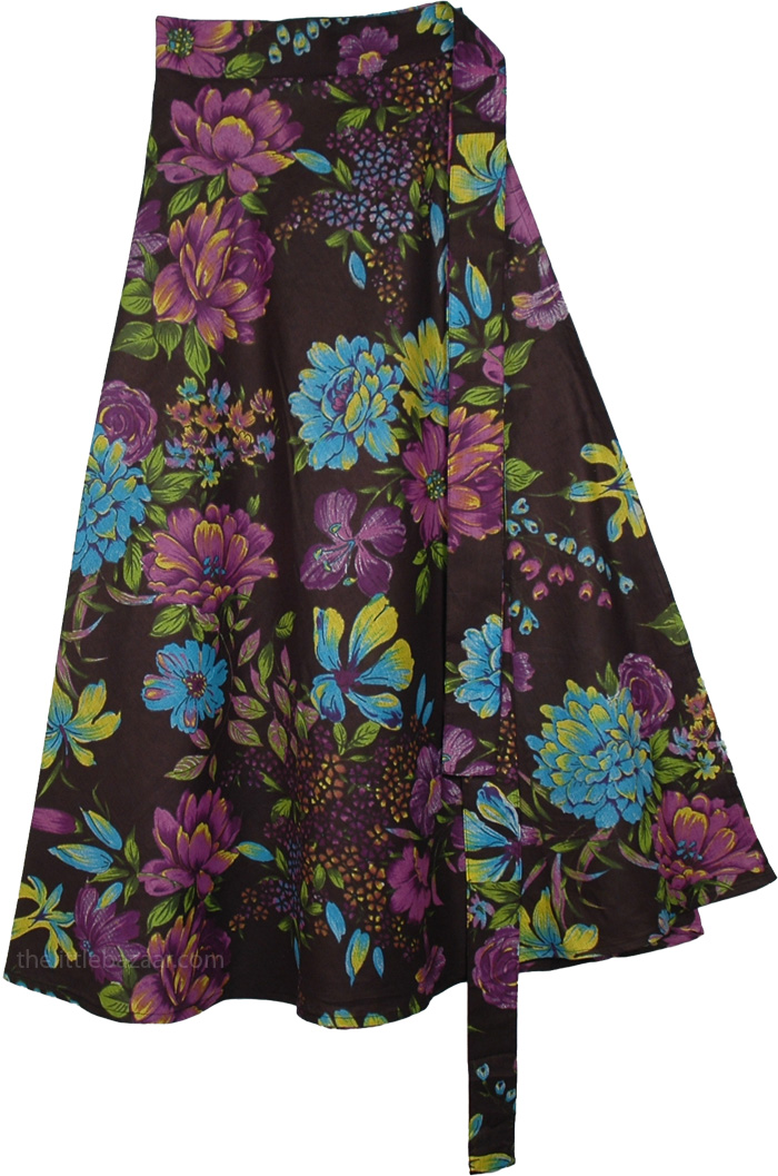 Tropical Floral Black Wrap Around Skirt | Black | Wrap-Around-Skirt ...