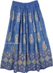 Indigo Gold Paisley Print Rayon Skirt