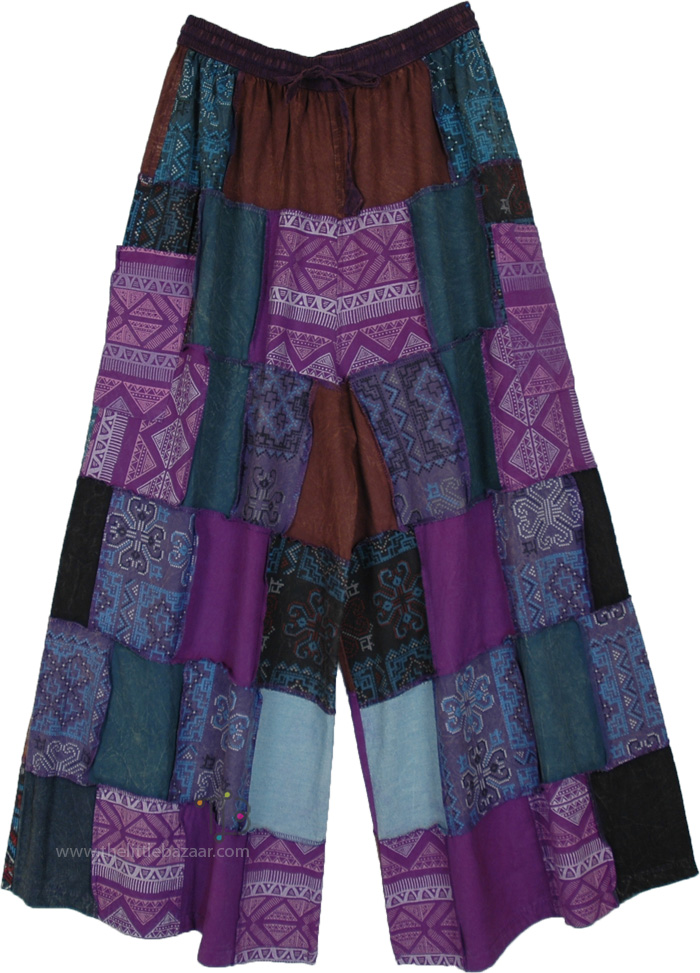 Plus Size Wise Purple Handmade Patchwork Pants
