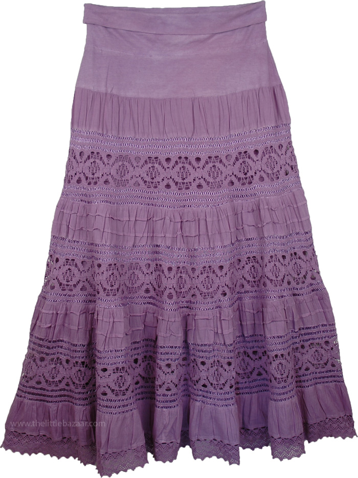 Old Lavender Foldover-Waist Long Skirt