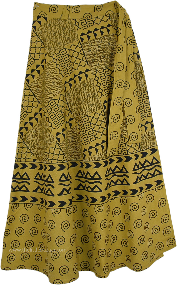 Luxor Gold Wrap Around Long Skirt with Geometric Prints