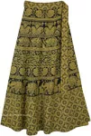 Luxor Gold Wrap Around Skirt with Elephant and Flower Print