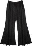 Black Embroidered Rayon Wide Leg Lounge Pants