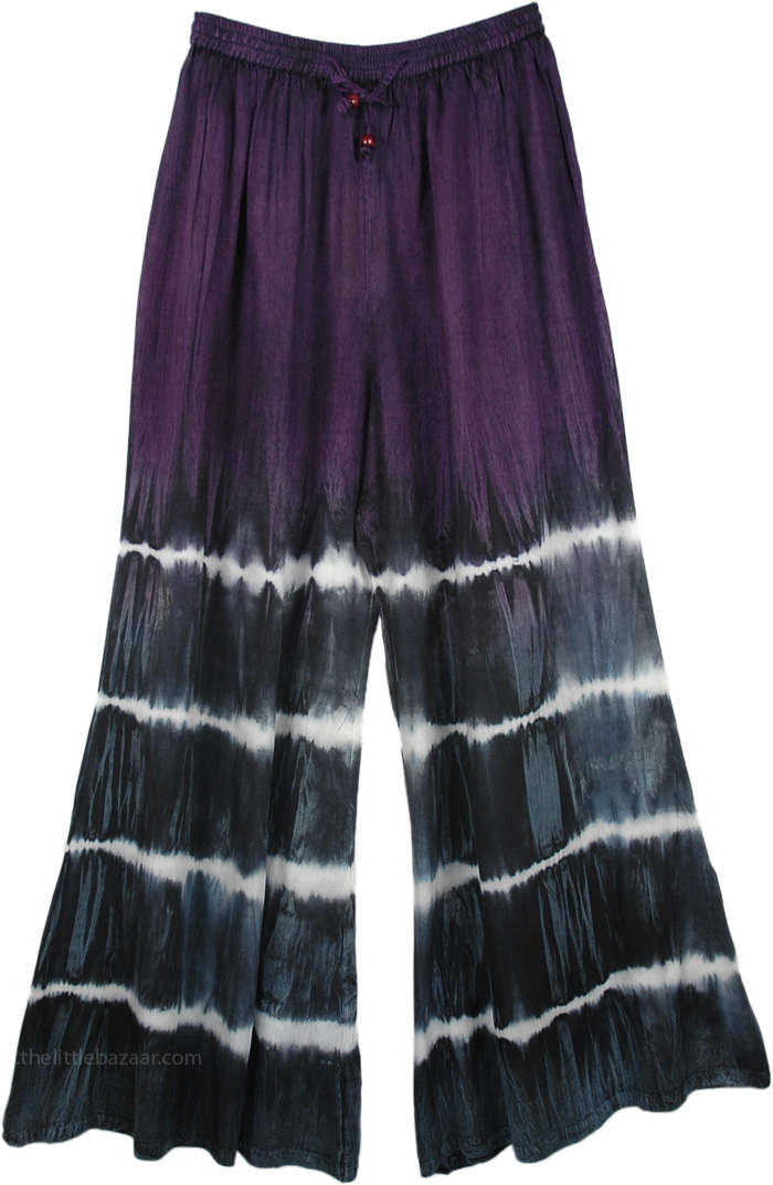 Purple Tie Dye Wide Leg Drawstring Pants | Purple | Split-Skirts-Pants, Misses, Vacation, Beach 