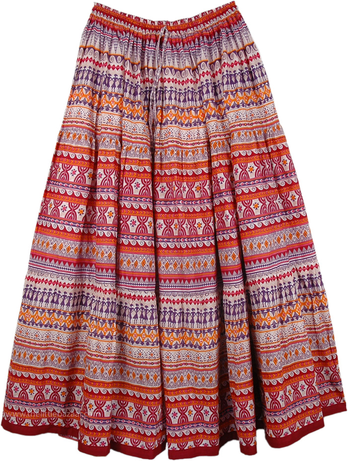 Fiery Boho Cotton Print Long Skirt | Multicoloured | Printed, Bohemian