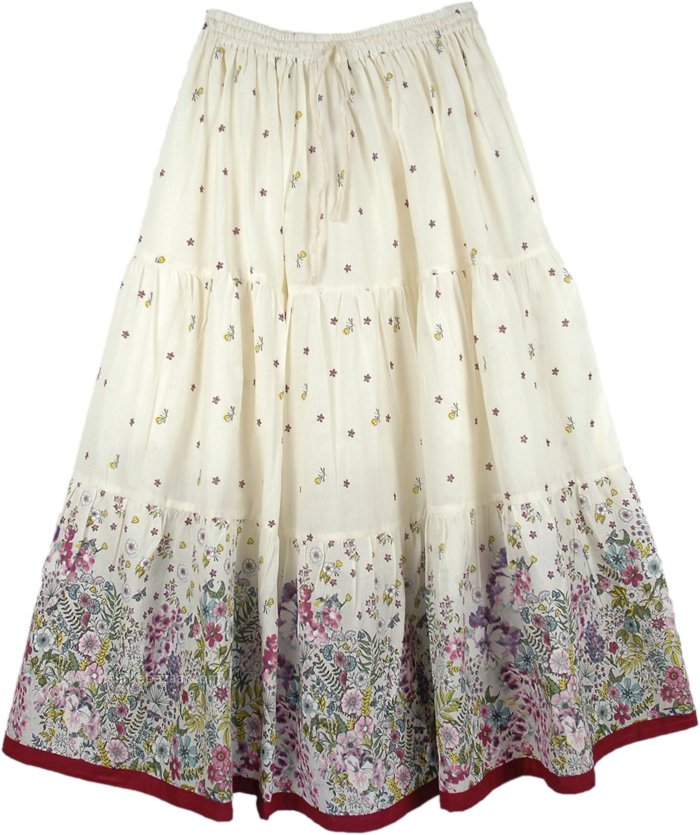 Spring Floral Cotton Long Skirt