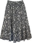 Black White Paisley Print Skirt in Cotton