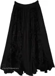 Midnight Dreams Velvet Embroidered Panels Maxi Skirt