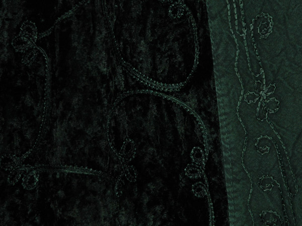 Emerald Vintage Velvet Embroidered Panels Maxi Skirt