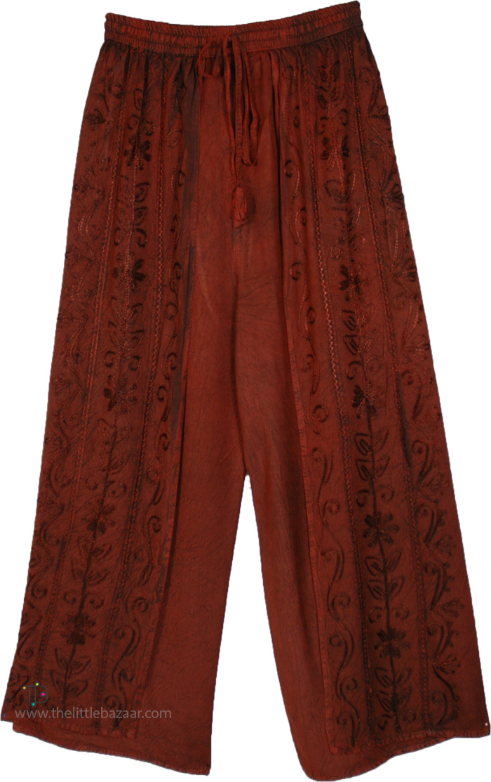 Red Robin Overlap Front Slit Flowy Pants