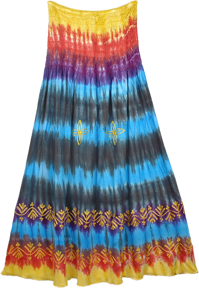 Boho Tie Dyed 1970s Hippie Maxi Full Long Skirt Dress