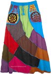 Bohemian Solid Patchwork Skirt with Applique Pockets