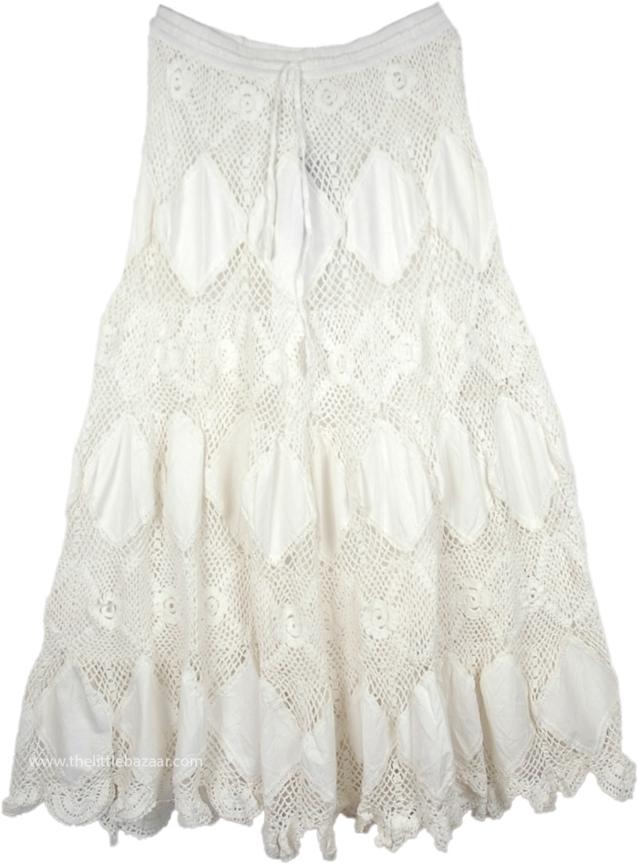 Mystic Bohemian Crochet Skirt in Pure White