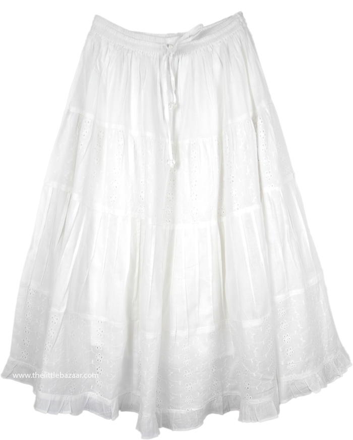 Serenely White Classic Cotton Skirt | White | Embroidered, Misses ...