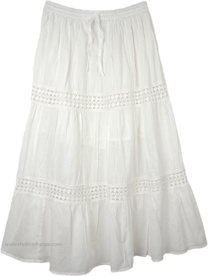 Snow White Summer Cotton Long Skirt WhiteSkirts