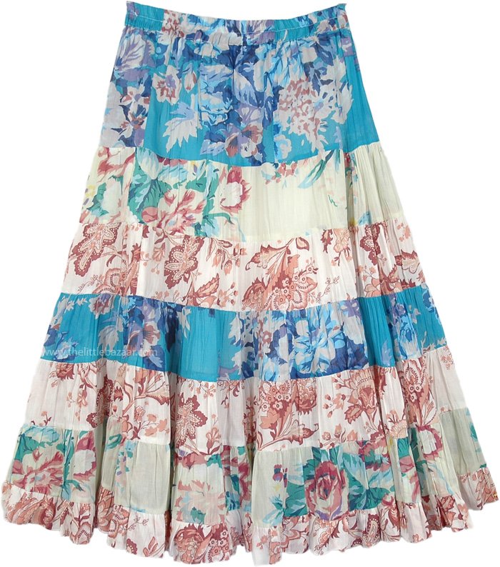 Pearl Hippy Cotton Pastel Floral Skirt | Printed, Patchwork