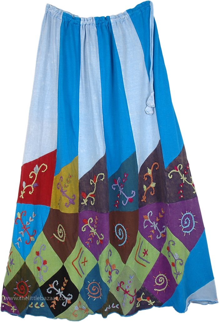 Bondi Blue Embroidered Boho Skirt