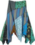 Cool Autumn Asymmetric Floral Patchwork Hanky Skirt