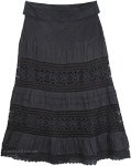 Gypsy Black Mid Length Crochet Lace Skirt