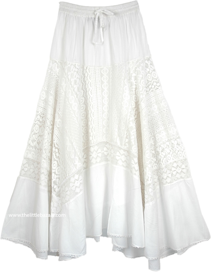 Vista White Fantasy Lace Skirt with Yoke
