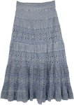 Blue Grey Stonewashed Maxi Long Net Skirt