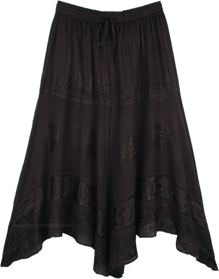 Medieval Handkerchief Black Maxi Skirt | Black | Embroidered ...