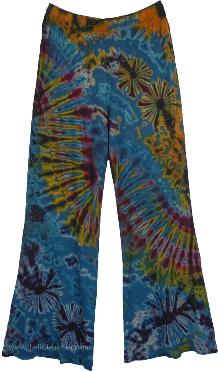 Teal Tie Dye Trousers Sweet Yoga Pants | Blue | Split-Skirts-Pants, XL ...