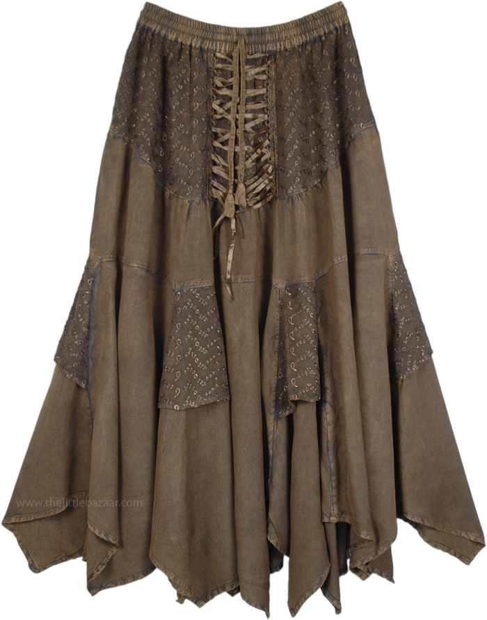 Tobacco Brown Middle Age Uneven Hem Skirt