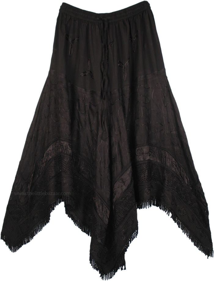 Asymmetric Hem Handkerchief Skirt in Black | Black | Embroidered ...