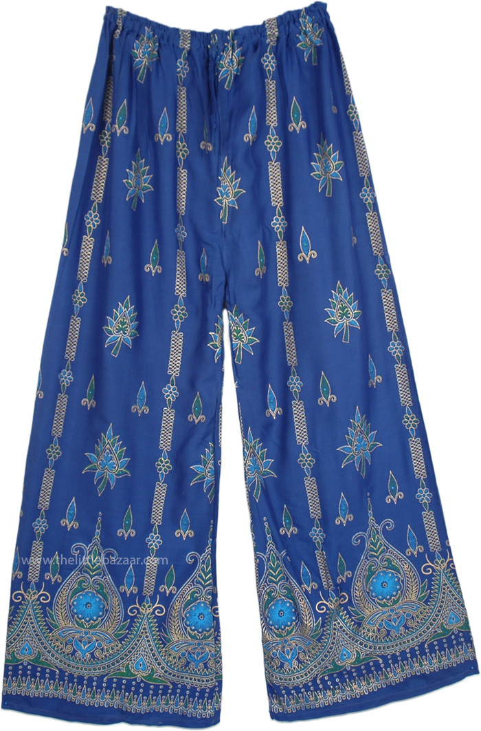 Persian Blue Palazzo Long Hippie Pants Blue SplitSkirtsPants