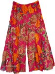 Crimson Flowery Flared Palazzo Pants