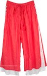 Coral and White Double Layer Linen Summer Pants