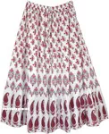 Ethnic White Tiered Cotton Skirt with Paisley and Floral Print